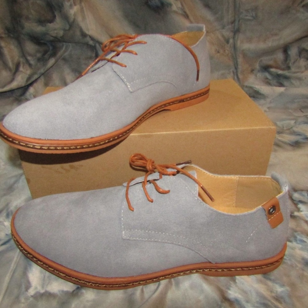 DADAWEN Mens Casual Blue Oxford Shoes